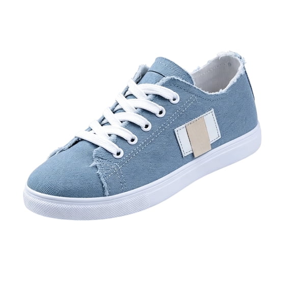 LTTVQM Womens Sneakers Casual Comfortable Low Top Raw Frayed Edge Anti-Skid Canvas Shoes Lace Up Platform Flat Outdoor Walking Shoes Blue 38(US-7)