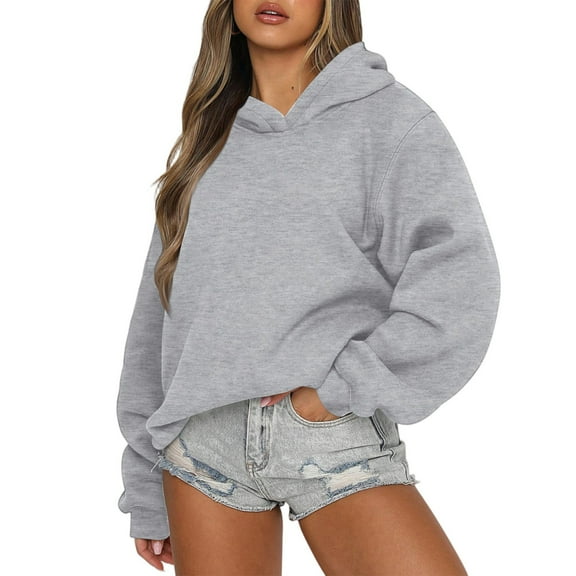 LTTVQM Womens Sweatshirts Cute Long Sleeve Hoodies Y2k Crew Neck Pullovers Comfortable Hooded Sweatshirts Gray L