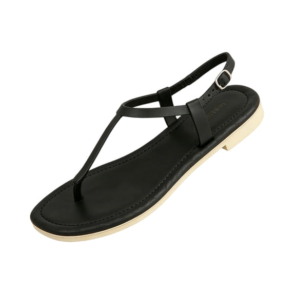 LTTVQM Womens Thong Sandals Arch Support Platform Open-Toe Leather Casual Sandals Slip-On Comfortable Adjustable Buckle Slides for Vacation Black 39(US-7.5)