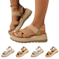 thumbnail image 1 of LTTVQM Womens Walking Sandals Arch Support Orthotic Platform Open-Toe Cross Strap Comfortable Sandals Ankle Strap Slip on Vacation Sport Sandals for Summer Beach Athletic Brown 36(US-5.5), 1 of 5