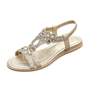 LTTVQM Womens Walking Sandals Arch Support Orthotic Wide Width Open Toe Comfortable Sandals Bohemian Rhinestone Ankle Strap Non-Slip Lounge Sport Sandals for Summer Beach Workout Gold 38US-7