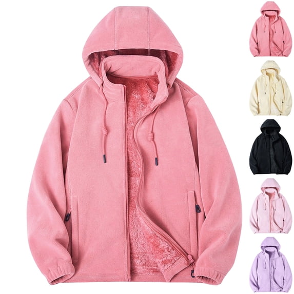 LTTVQM Womens Warm Sherpa‑Lined Fleece Hoodie Jacket Zip Drawstring Hood Soft Cozy Daily Outdoor Outerwear Tops