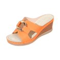 thumbnail image 1 of LTTVQM Womens Wedge Sandals Arch Support Platform Open Toe Slip on Cork Footbed Slide Sandals Soft Lounge Adjustable Buckle Slippers for Beach Orange 40(US-8), 1 of 5