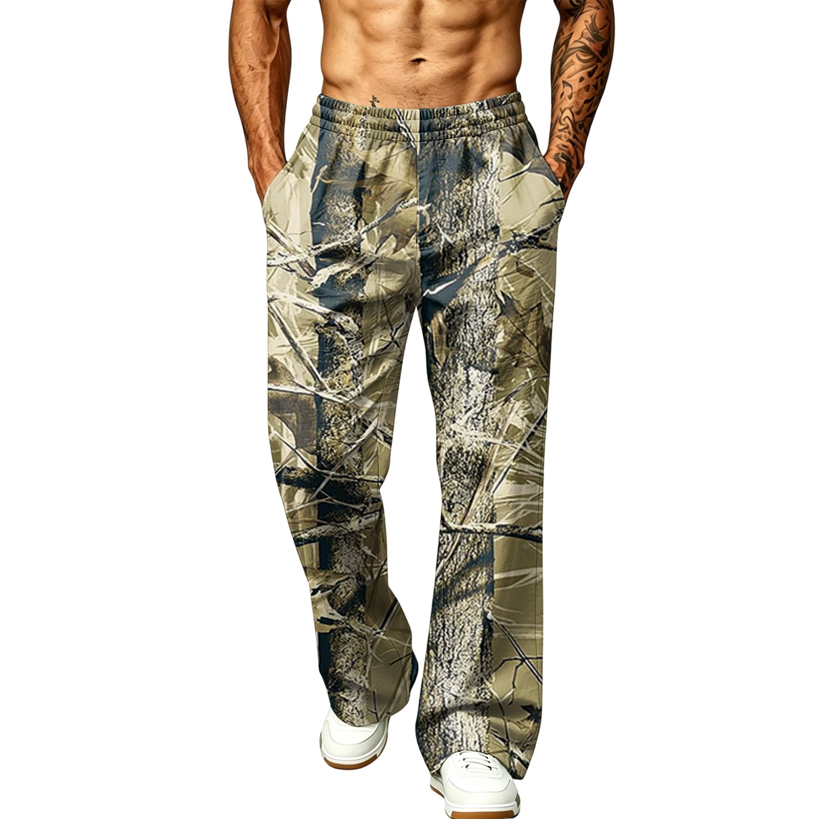 LTTVQM Woodland Camo Wide Leg Sweat Pants Camping Forest Camo