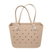 LTTVQM X Large Size Lightweight Rubber Beach Bag Waterproof Washable Tote 19x15x9.5 inch Khaki