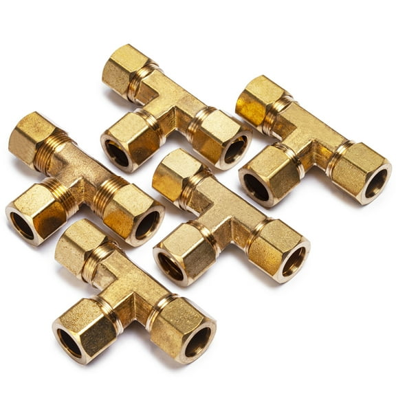 LTWFITTING 1/2" OD Compression Tee,Brass Compression Fitting(Pack of 5)