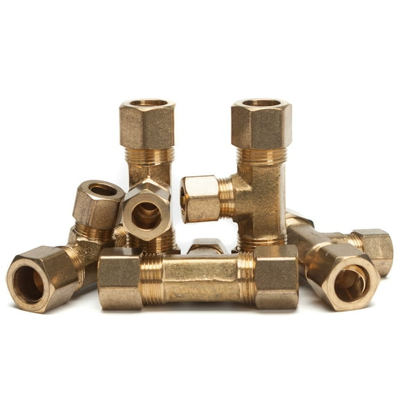 LTWFITTING 1/2" x 1/2" x 3/8" OD Compression Reducing Tee,Brass Compression Fitting(Pack of 5)