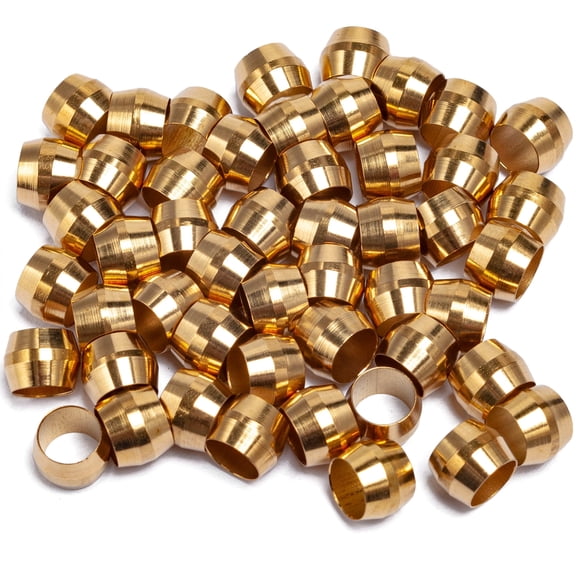 LTWFITTING 1/4" Brass Compression Sleeves Ferrules, Brass Compression Fitting(Pack of 50)