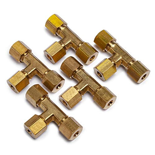 LTWFITTING 3/16" OD Compression Tee,Brass Compression Fitting(Pack of 5)