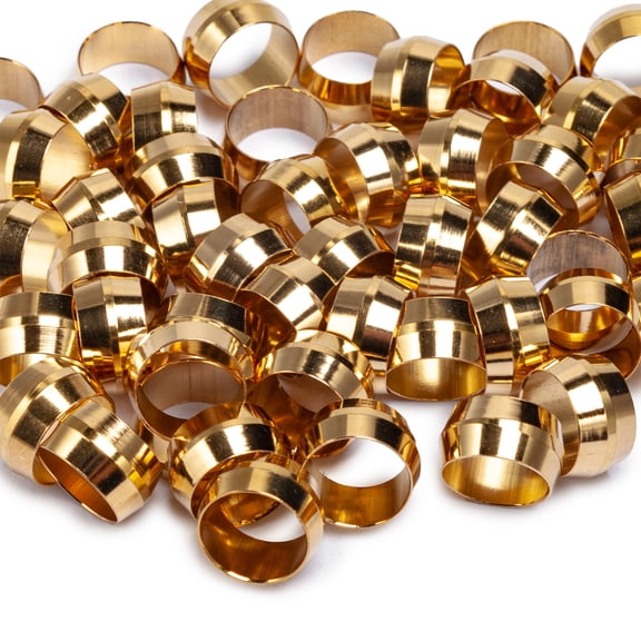 LTWFITTING 3/8" Brass Compression Sleeves Ferrules, Brass Compression Fitting(Pack of 50)