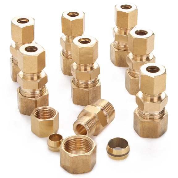 LTWFITTING Compression Reducing Union, 3/8" OD x 1/4" OD, Brass Compression Fitting(pack of 25)