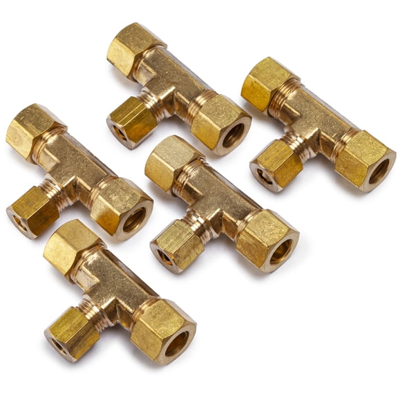 LTWFITTING 3/8"x3/8"x1/4" OD Compression Reducing Tee,Brass Compression Fitting(Pack of 5)