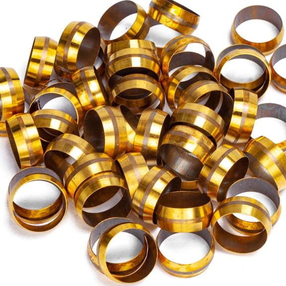 LTWFITTING 7/8" Brass Compression Sleeves Ferrels,Brass Compression Fitting(Pack of 50)