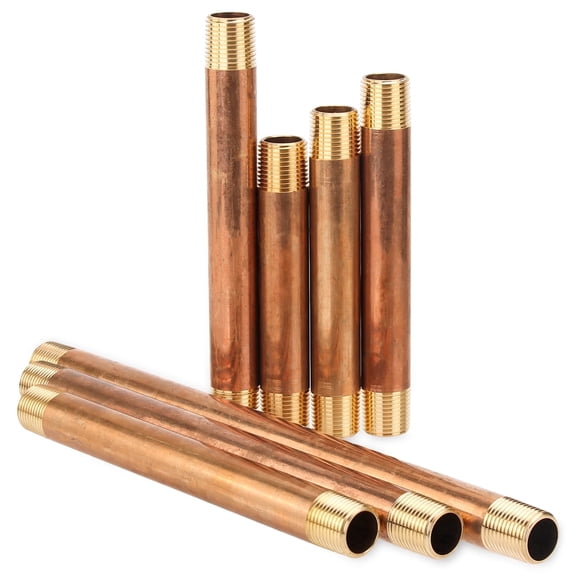 LTWFITTING Assortment Kit Total length (5-Inch 5-1/2-Inch 6-Inch 7-Inch 8-Inch 10-Inch 12-Inch) x 1/2-Inch Male NPT Brass Pipe Long Nipple Set (Pack of 7)
