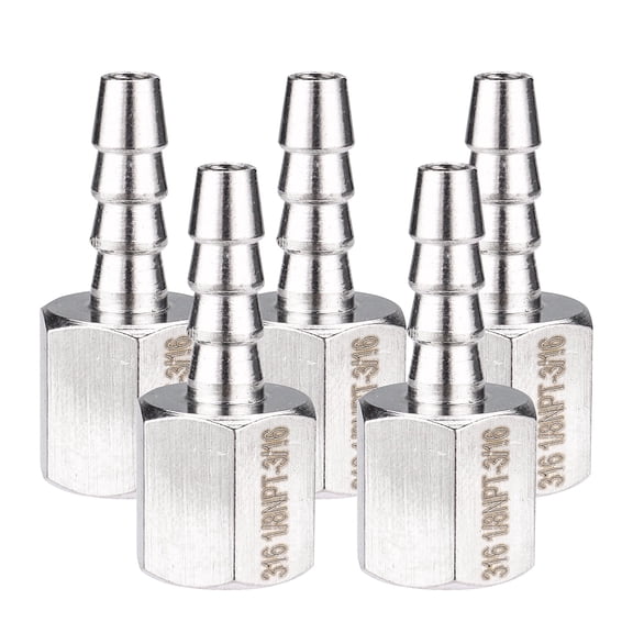 LTWFITTING Bar Production Stainless Steel 316 Barb Fitting Coupler 3/16" Hose ID x 1/8" Female NPT Air Fuel Water (Pack of 5)