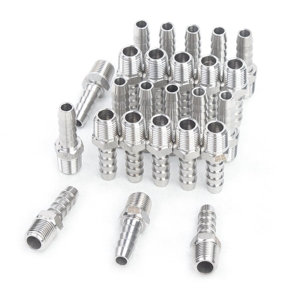 LTWFITTING Bar Production Stainless Steel 316 Barb Fitting Coupler/Connector 1/4" Hose ID x 1/8" Male NPT Air Fuel Water(Pack of 25)