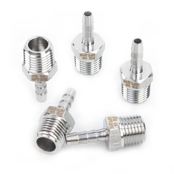 LTWFITTING Bar Production Stainless Steel 316 Barb Fitting Coupler/Connector 3/16" Hose ID x 1/4" Male NPT Air Fuel Water (Pack of 5)