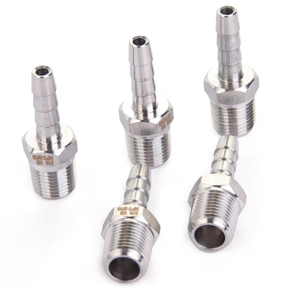 LTWFITTING Bar Production Stainless Steel 316 Barb Fitting Coupler/Connector 3/16" Hose ID x 1/8" Male NPT Air Fuel Water (Pack of 5)