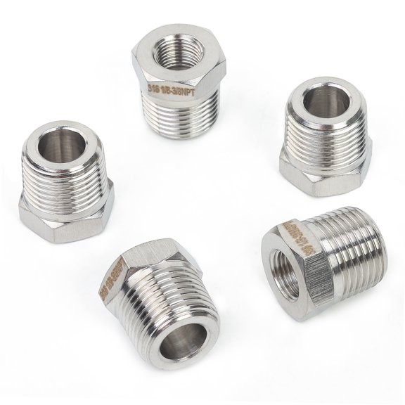 LTWFITTING 3/8" Male x 1/8" Female NPT Stainless Steel 316 Hex Bushing Reducer (pack of 5)