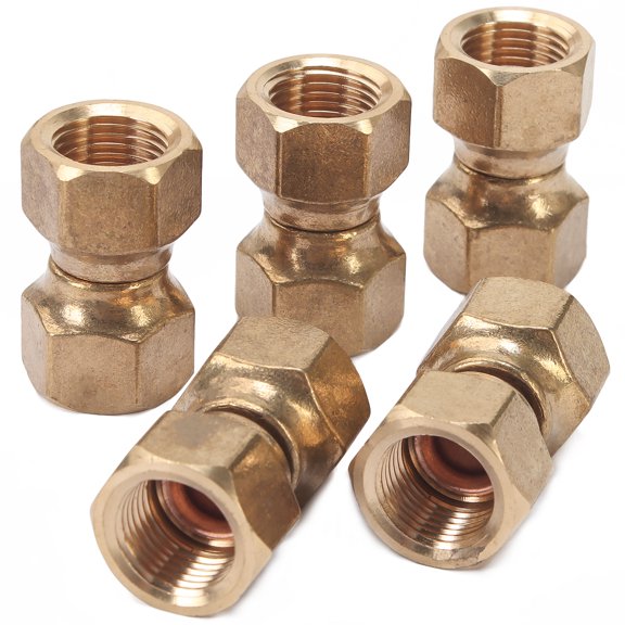 LTWFITTING Brass 3/8" OD Flare Forged Swivel Nut Union,Brass Flare Tube Fitting(pack of 5)