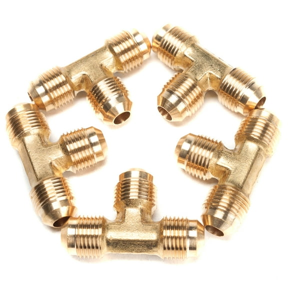 LTWFITTING Brass 3/8" OD Flare Tee,Brass Flare Tube Fitting(Pack of 5)