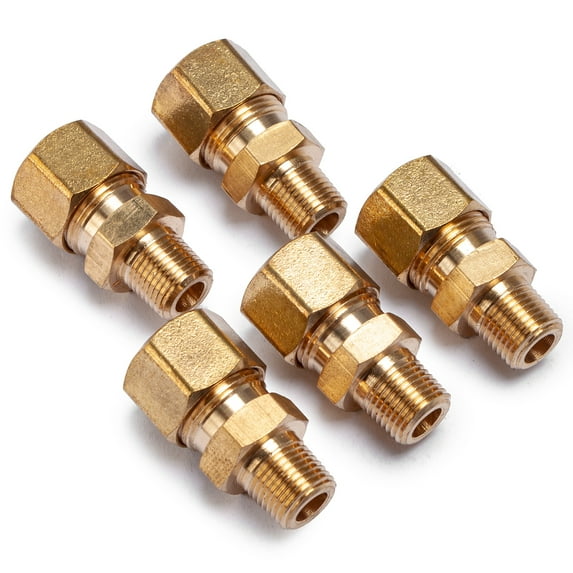 LTWFITTING Brass 3/8 OD x 1/8 Male NPT Compression Connector Fitting(Pack of 5)