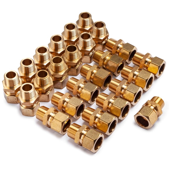 LTWFITTING Brass 5/8" OD x 3/8" Male NPT Compression Connector Fitting (Pack of 25)