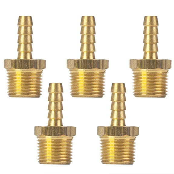 LTWFITTING Brass Barb Fitting Coupler/Connector 1/4-Inch Hose ID x 3/8-Inch Male NPT Fuel(Pack of 5)