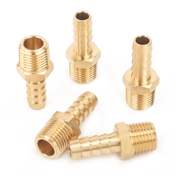 LTWFITTING 5/16" Hose Barb x 1/4" Male NPT Brass Fitting Coupler Thread Hose Fittings Adapter Connector Water Fuel Air Line (Pack of 5)