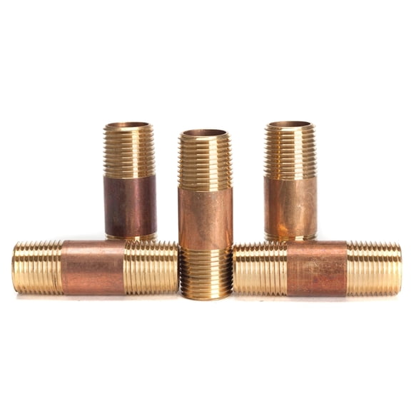 LTWFITTING Brass Pipe 3" Long Nipple Fitting 3/8 Male NPT Air Water(Pack of 5)