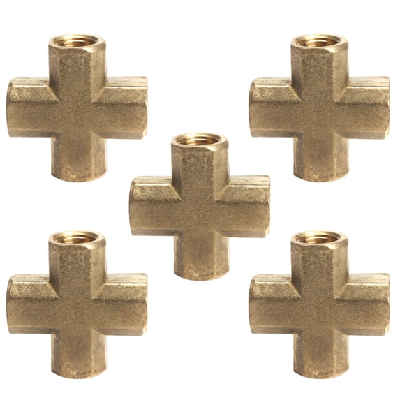 LTWFITTING Brass Pipe Female Cross Fitting 1/8" NPT 4 Way Fuel Air Water(Pack of 5)