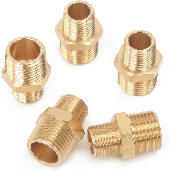 LTWFITTING Brass Pipe Hex Reducing Nipple Fitting 1/2-Inch x 3/8-Inch Male NPT(Pack of 5)