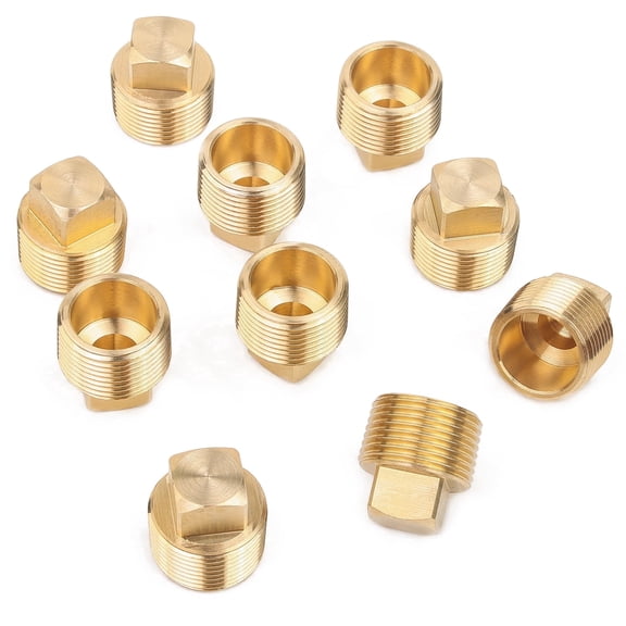 LTWFITTING Brass Square Head Plug, Threaded Insert Fitting, 3/4 inch Male NPT for Air, Fuel, Water, Boat (pack of 10)