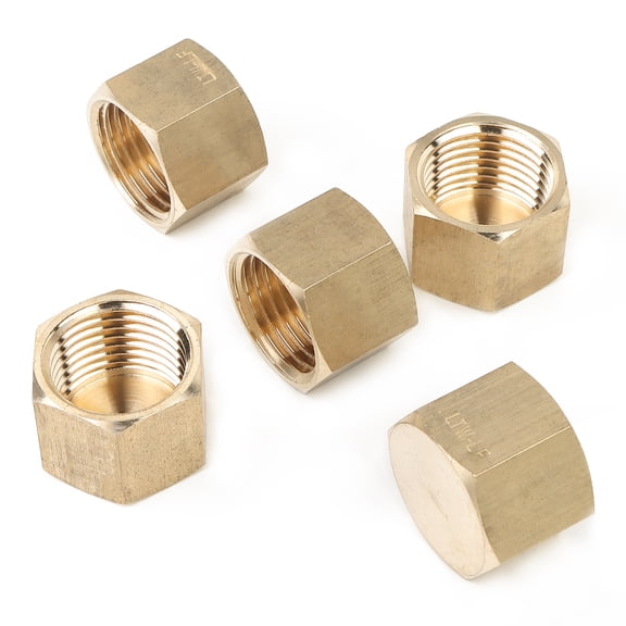 LTWFITTING No Lead Brass Pipe Cap Fittings 1/2" Female NPT Air Fuel Water (Pack of 5)