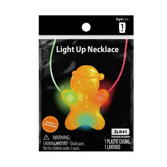 Christmas Light-up Party Favors, Orange Plastic Light up Gingerbread Man Fiber Necklace