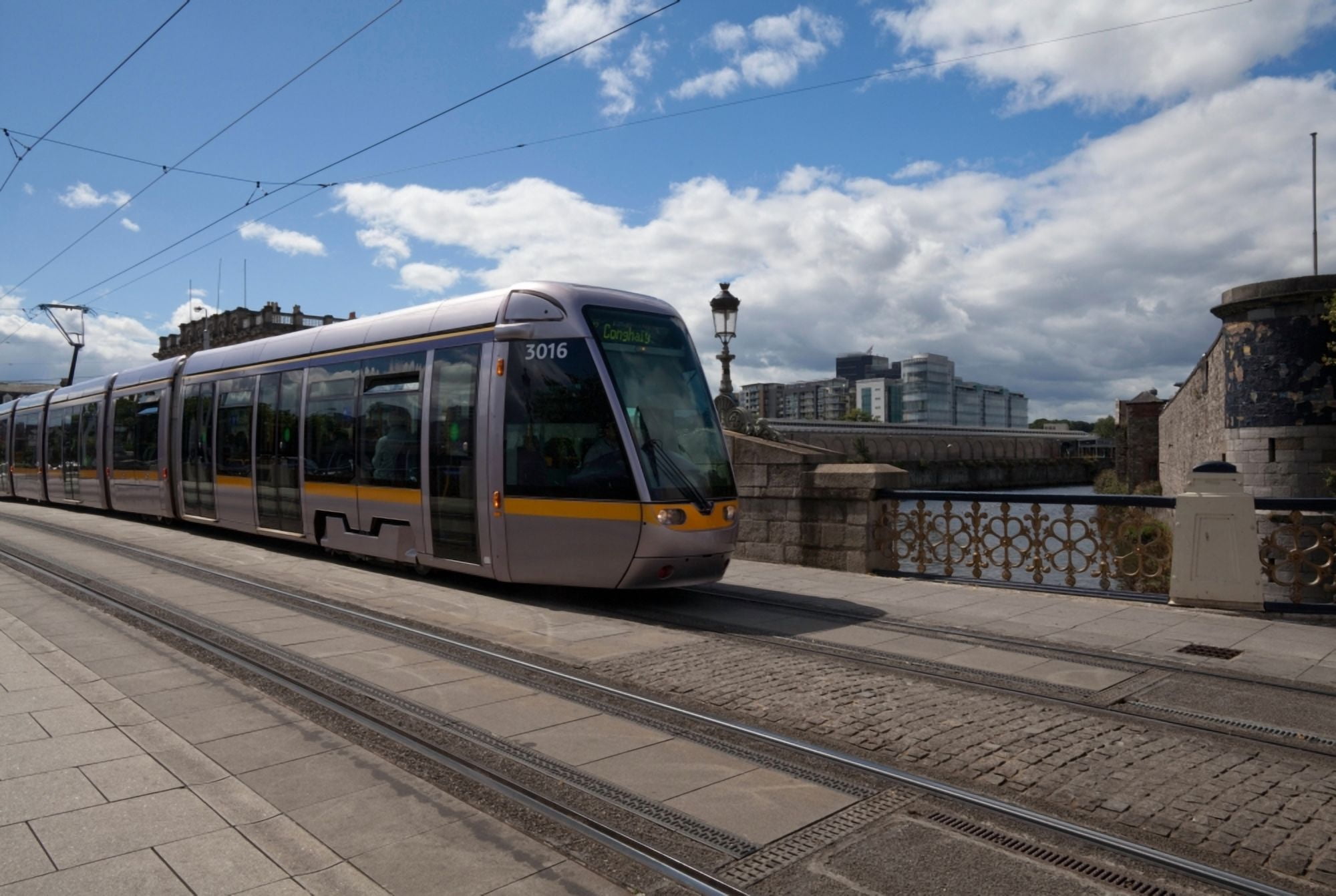 LUAS Tram on the Sean Heuston Bridge Dublin City Ireland Canvas Art - Panoramic Images (36 x 12)