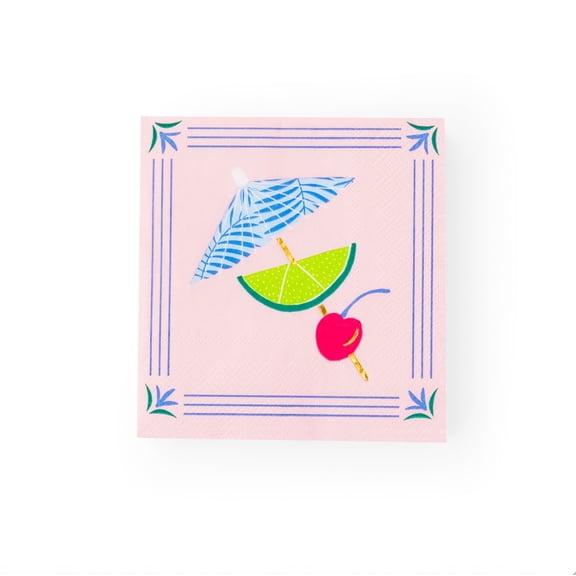 Bonjour Fte Tropical Drink Cocktail Paper Napkins, Disposable Party Supplies, 20 Count, Small, Beverage Size, Pool Party Summer