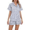 thumbnail image 1 of LUBOT 100% Cotton Pajamas for Women 2 Piece PJ Set Woven Poplin Ladies Button Down Short Sleeve Summer Sleepwear Floral Sketch M, 1 of 8