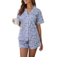 thumbnail image 1 of LUBOT 100% Cotton Pajamas for Women 2 Piece PJ Set Woven Poplin Ladies Button Down Short Sleeve Summer Sleepwear Berry M, 1 of 8
