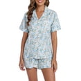 thumbnail image 1 of LUBOT 100% Cotton Pajamas for Women 2 Piece PJ Set Woven Poplin Ladies Button Down Short Sleeve Summer Sleepwear Peony M, 1 of 8