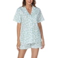 thumbnail image 1 of LUBOT 100% Cotton Pajamas for Women 2 Piece PJ Set Woven Poplin Ladies Button Down Short Sleeve Summer Sleepwear Blue Blooms S, 1 of 8