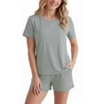 thumbnail image 1 of LUBOT 2026 Bamboo Viscose+Cotton Pajamas for Women Soft PJ Set 2 Piece Cooling Short Sleeve Summer Nightwear Sleepwear Sage Gray M, 1 of 7
