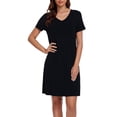 thumbnail image 1 of LUBOT Nightgowns for Women Bamboo Viscose Soft Cooling Breathable Short Sleepshirts Sleepwear V Neck Night Gown Shirt Dress Black XL, 1 of 7