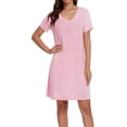 thumbnail image 1 of LUBOT Nightgowns for Women Bamboo Viscose Soft Cooling Breathable Short Sleepshirts Sleepwear V Neck Night Gown Shirt Dress Light Pink L, 1 of 7