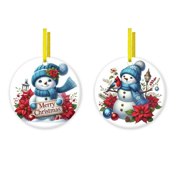 LUBUBU DIY Printed Christmas Creative Pattern Design Home Decoration Ceramic Pendant Two-piece Set (Double-sided Printing)-Blue Snowman
