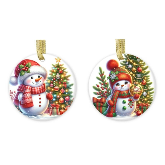 LUBUBU DIY Printed Christmas Creative Pattern Design Home Decoration Ceramic Pendant Two-piece Set (Double-sided Printing)-Snowman