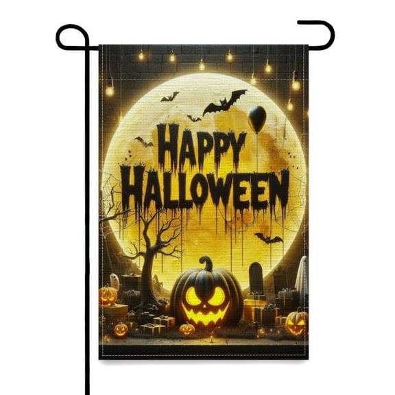 LUBUBU DIY Printed Halloween Creative Pattern Design Linen Garden Flag (Double Sided Printing) (Pole Not Included)-Halloween Night-2