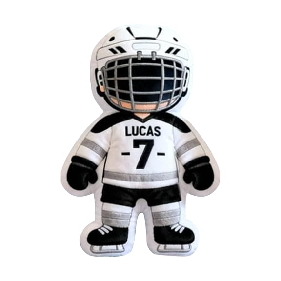 LUCAS-7 Ice Hockey Plush Toy Stuffed Animals Mascot Soft Doll for Hockey Fans Sports Theme Decor Birthday Gift(Black)