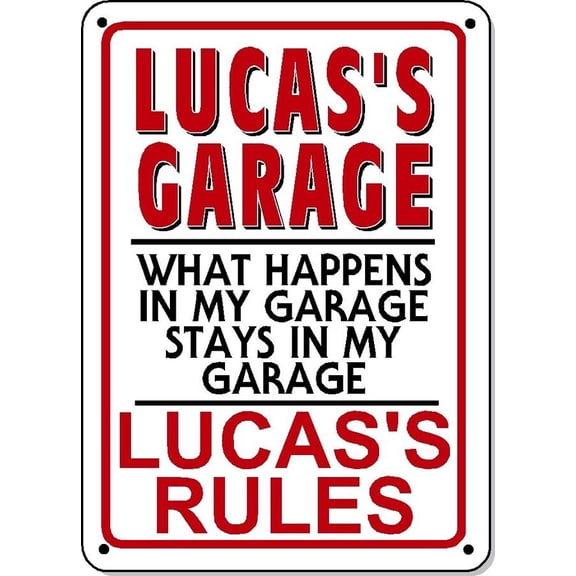 LUCAS'S GARAGE Metal Aluminum Sign NOVELTY Polystyrene Metal Aluminum Sign GARAGE Man cave Size: 8 x 12 Inch