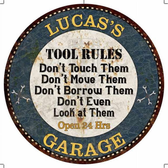 LUCAS'S Garage Rules 12" Round Metal Sign Garage Wall Dcor 100140015202